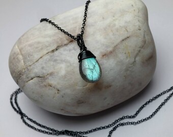 Labradorite Necklace Silver 925 or Oxidized Labradorite Jewelry Labradorite Pendant Gemstone Necklace Mother Gift Mothers Day Gift for Women
