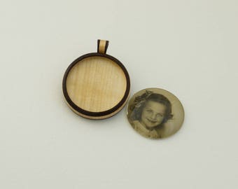 Pendant blank inlay work hardwood fine finished - Walnut and Maple - 35 mm Cavity - (Z353c-WMp) - Organic Bail