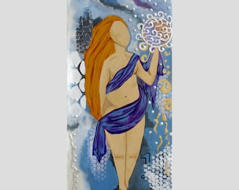 The Abundant Goddess Original Painting 7x14 Goddess Art with Affirmations by Jeanne Fry