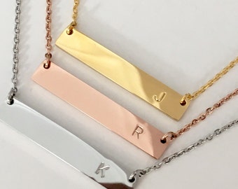 Bridesmaids Initial Bar Necklace, Bridesmaid Gift, Anniversary Gift, Gold Initial Necklace, Handmade Jewelry, Bar necklace, Gift idea