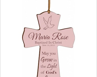 Personalized Baptism Cross, Confirmation Cross, First Holy Communion, Hanging Cross, Mini Cross "May you grow in the light of God's love."