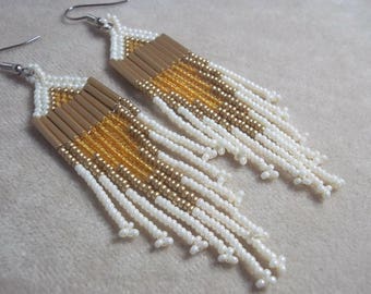 Carpal Tunnel Going Out of Business Sale! Heart of Gold, Seed Bead Earrings, Gold Bead Earrings, Dramatic Earrings, Statement Earrings, Boho