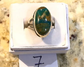 Genuine Peruvian Blue Opal Ring, Size 7