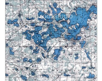 Hand Painted Map of Lake Minnetonka, 1905 / Old Map Lake Minnetonka / Vintage Map Lake Minnetonka / Minnetonka Map Art / Lake Map Art
