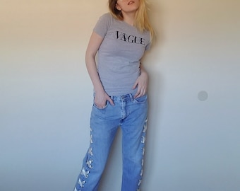 Vintage Lace-Up Boyfriend Jeans