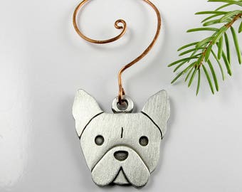 French bulldog Christmas tree ornament - pewter