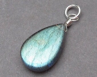 Large Wire Wrapped Labradorite Pendant, Labradorite Charm, Sterling Silver Wire Wrap Pendant, Labradorite Jewelry, Stone 237