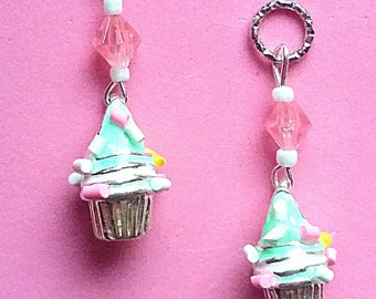 Hearing Aid Charms: 3D Deluxe Sprinkled Cupcakes with Glass Accent Beads!