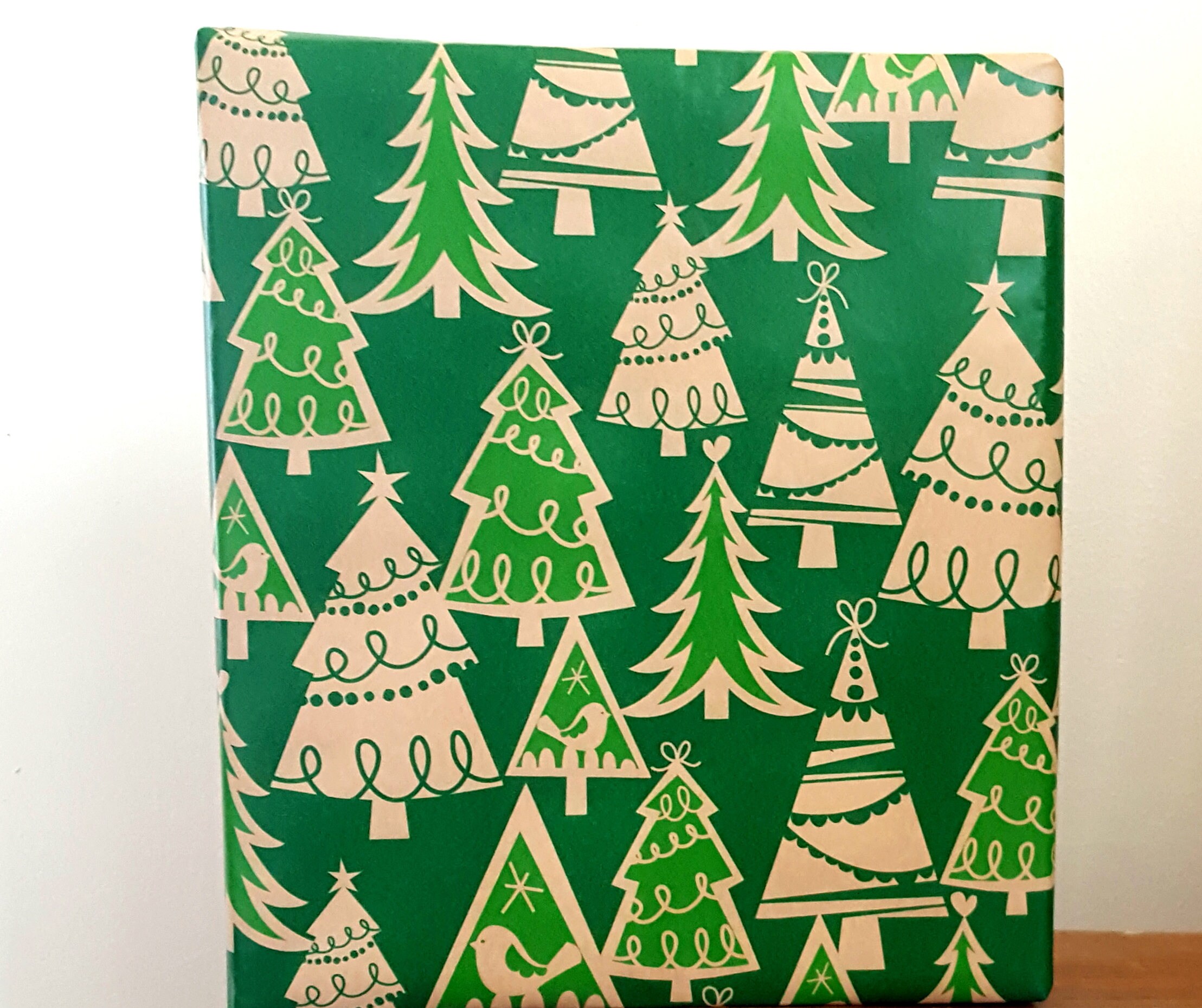 Evergreen Christmas Trees Wrapping Paper In Green and Kraft
