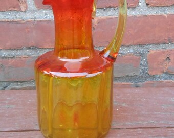 Mid Century Modern Blenko Panel Optic Amberina Pitcher 6511 Joel Myers