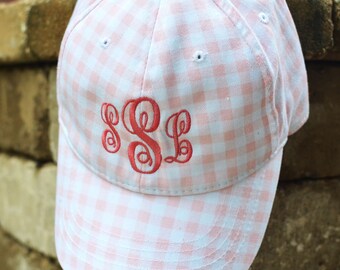 FREE SHIPPING! Monogram Baseball Hat, Gingham Baseball Cap