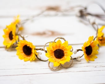 Sunflower Flower Girl Hair Wreath Tiara Sunflower Hair Barrette Sunflower Boho Wedding Hairband Hair accessories Sunflower Clip Wedding