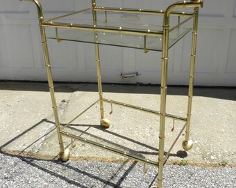 Faux Bamboo Gold Mid Century Bar Hostess Tea Cart