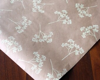 Hand printed wrapping paper || Queen Anne's Lace || cream || pale yellow || wildflowers || kraft || eco gift wrap