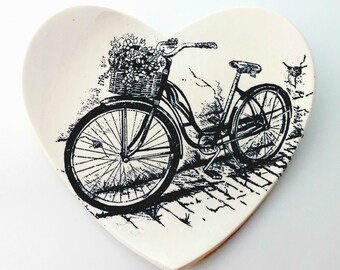 Heart Clay Ring Dishes, White, Blue