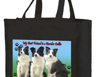 Border Collies Cotton Shopping Bag with gusset and long handles, 3 colour options