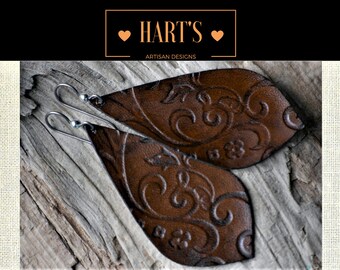 Brown Leather and Niobium Earrings