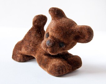 Vintage dog toy, puppy dog, brown velvet kids toy, dog toy USSR, nursery decor