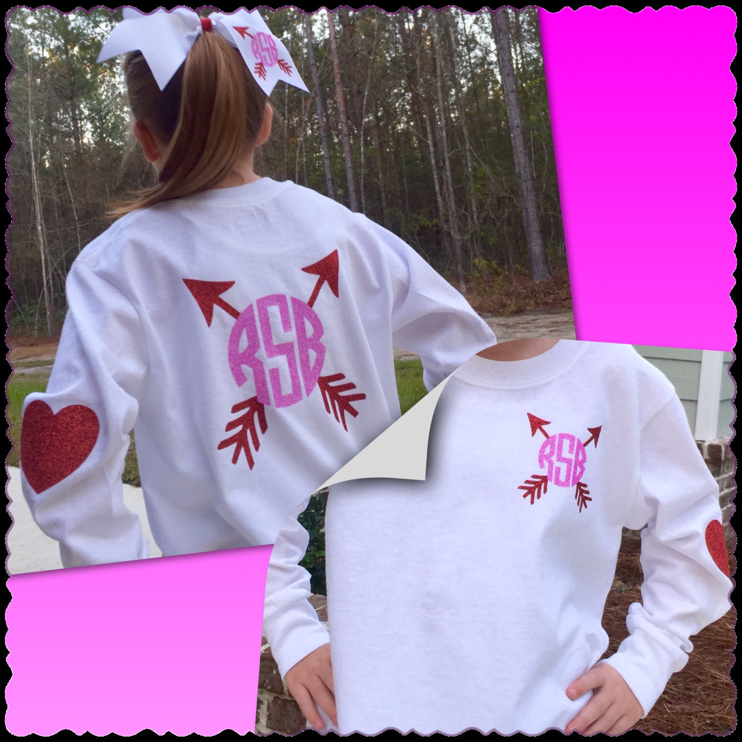 Monogrammed Shirt Valentine's Day Shirt Hair Bow