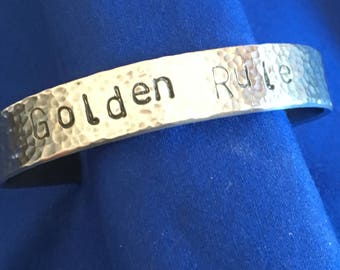 Golden Rule aluminum cuff bracelet, Unique gift idea