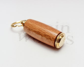 Deluxe Pill Holder Key Chain - American Red Oak Wood with 10kt Gold Accents (Gift Ready)