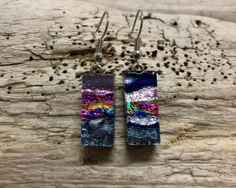 Dichroic glass jewelry, fused glass earrings, handmade dichroic glass, dichroic glass earrings, Dichroic Glass Dangle earrings