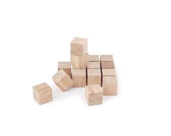 Wooden cubes DIY - crafts natural material - Set of 16 raw blocks in oak wood