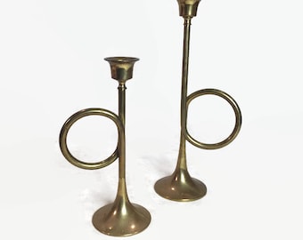 Brass Trumpet Candle Holders