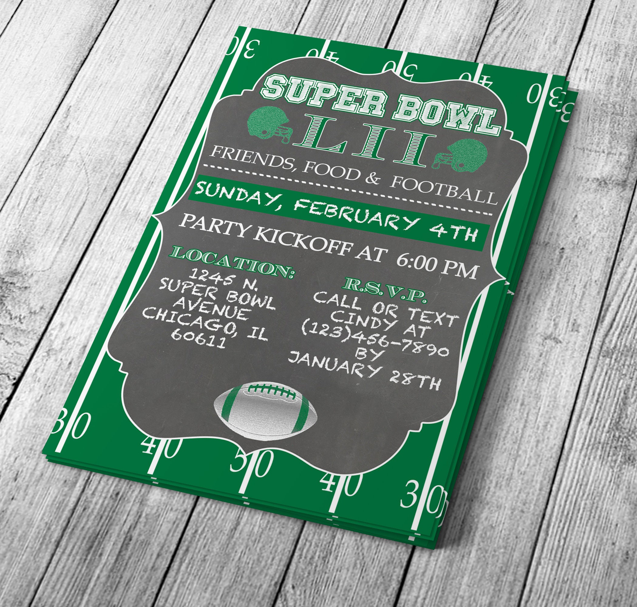Chalkboard Super Bowl Invitation Editable Template