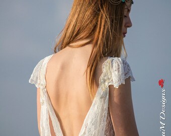 Wedding Dress, Bohemian Wedding Gown, Boho Bridal Dress, Long Wedding Dress, Ivory Lace Dress, Lace Wedding Dress, Laura Handmade Gown