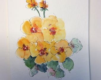 Pansies Watercolor Card / Hand Painted Watercolor Card