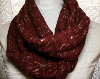 Maroon with White Speckles Knit Infinity Scarf