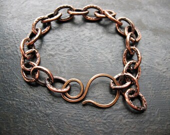 Large Textured Antiqued Copper Chain Bracelet - 7.5 inches - 12mm Open Links