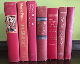Vintage Book Shelf Decor Books Decorative Books Antique Books Old Books Red Decor Red Books Set of Books Book Decor Vintage Book Lover Gift