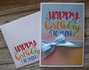 HAPPY BIRTHDAY Card - Greeting Card, Handmade,Ribbon, Congratulations, Birthday, Cake, Birthday Cake, Love