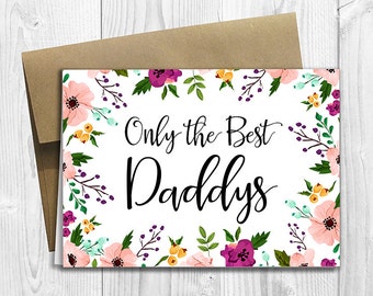 PRINTED CUSTOM Only the Best Daddys Get Promoted to Daddy Again Pregnancy Announcement 5x7 Greeting Card - Watercolor Flowers