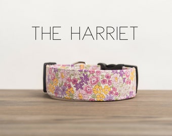 Vintage Inspired Pink & Purple Girly Floral Dog Collar "The Harriet"