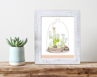 Watercolor Terrarium Print 5x7 8x10 11x14 Wall Art Nursery Home Decor Poster