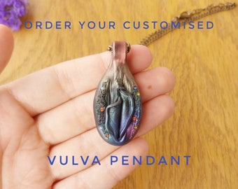 CUSTOMISED Rainbow Vulva, vulva necklace, vulva pendant, yoni necklace, yoni pendant, vagina necklace, vagina pendant, pussy, coño,