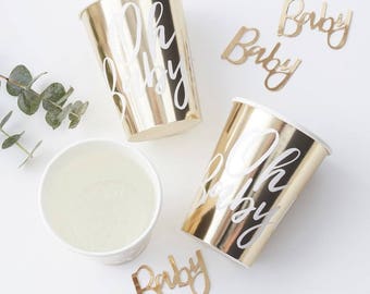 Oh Baby Gold Party Paper Cups, Baby Shower, New Baby Party, Oh Baby, Party Cups, Baby Shower Cups, Gold Cups, Baby Naming, New Arrival