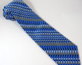 Vintage WIDE Tie Beau Brummell Blue Gold Stripe Necktie