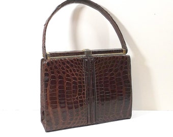 LUCILLE de PARIS "Croco Sauvage" Leather Handbag