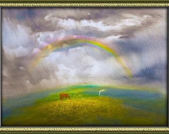 After storm - storm, clouds, horses, rainbow, nature,