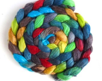 Polwarth/Silk 60/40 Roving - Handpainted Spinning or Felting Fiber, Flashing Cardinal