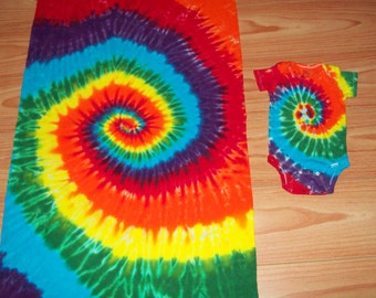 Tie dye onesie and blanket set, all sizes, Rainbow Spiral, tie dye baby onesie set