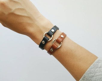 Mini O-Ring Leather Bracelet // Womens Leather Bracelet // Simple Thin Leather Wristband // Leather Cuff // High Quality