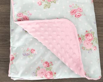 Girls Floral Baby Blanket. Shabby Chic Baby Blanket. Receiving Blanket. Lovey. Baby Girls. Carseat Canopy. Baby Shower Gift. BizyBelle