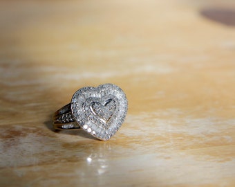 Diamond and Sterling Silver Ring - Size 6.5 and 7