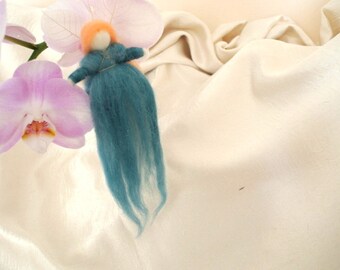 Wool fairy PRUSI BLUE art doll, needle felted soft sculpture doll