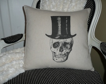 Skull with Tophat Pillow Cover